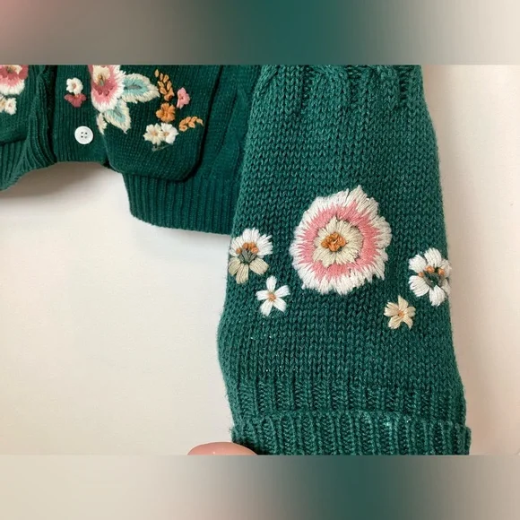 Carroll Reed Vtg Cable Knit Embroidered Cardigan L Floral Chunky Granny Cottage - Picture 7 of 13